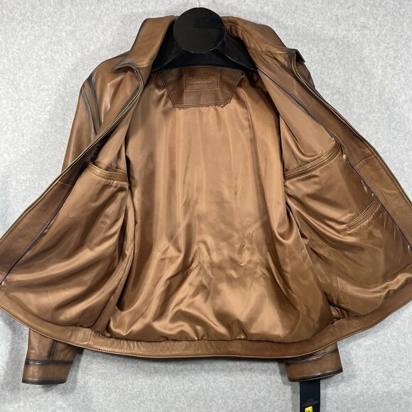 Roundtree Yorke Genuine Lambskin Men’s Lg Burnished Leather Jacket Brown Cognac - Picture 5 of 16